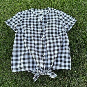 J. Crew black and white gingham front tie top. New with tags